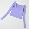 thumbnail image 5 of JDQJBZ Summer Womens Tops,Tops For Women Trendy Ruffle Slim Off Shoulder Crop Knit Long Sleeve Top For Spring Summer, 5 of 5