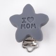 thumbnail image 2 of 10 pc Mother's Day Theme Food Grade Eco-Friendly Silicone Baby Pacifier Holder Clips with 304 Stainless Steel Clips Star with Word I Love Mom Stainless Steel color Slate Gray 46x39x19mm Hole: 4x14mm, 2 of 3