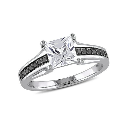 1-1/3 Carat T.G.W. Created White Sapphire and 1/7 Carat T.W. Black Diamond Sterling Silver Engagement