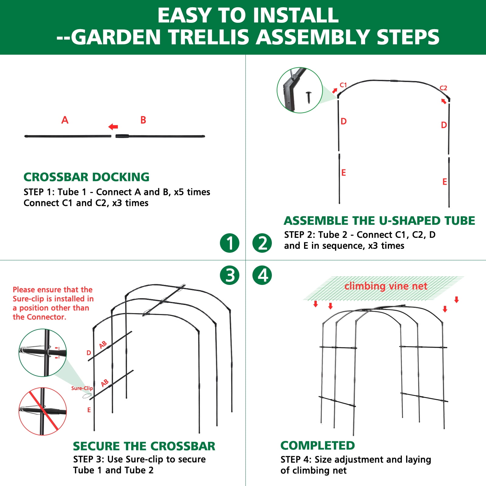 ROMUCHE 6.88ft Tall Cucumber Trellis for Raised Bed, Thickened Garden Arch Trellis for Climbing Plants Vine Vegetable Fruit Flower Outdoor