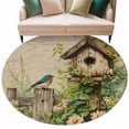 thumbnail image 2 of Spring Floral 6ft Round Rugs, Birds Cabin Watercolor Botanical Retro Art Washable Non-Slip Area Rugs for Living Room Bedroom Kitchen, Soft Low Pile Dining Room Kicthen Circle Carpet, Indoor Floor Rug, 2 of 9