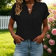 thumbnail image 4 of qucoqpe Womens Cotton Linen Tops Loose Fit Short Sleeve Plus Size Tunic Shirts Summer Button V Neck Casual Dressy Blouses Black XL, 4 of 7