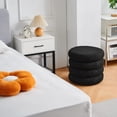 thumbnail image 4 of Modern Round Storage Ottoman, Small Sherpa Ottoman Footstool, Teddy Vanity Stool with Flip-Top Tray,  Makeup Chair for Home Decor Upholstered Footrest for Living Room & Bedroom (Black), 4 of 5