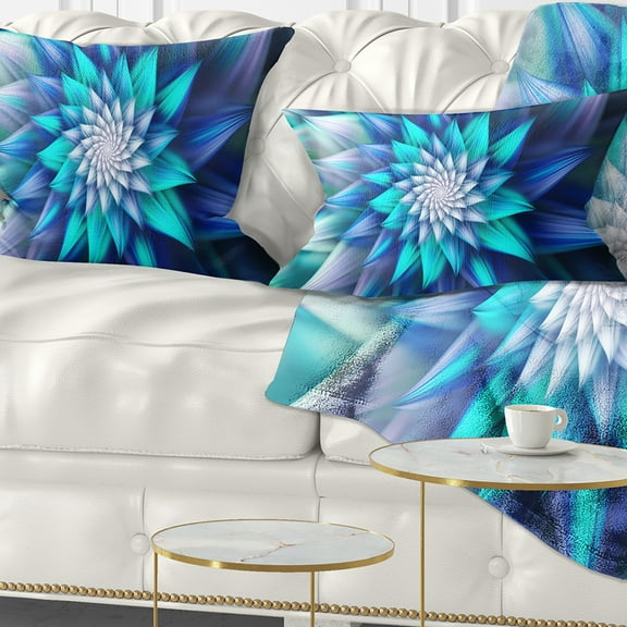 Designart Large Blue Alien Fractal Flower - Floral Throw Pillow - 12x20