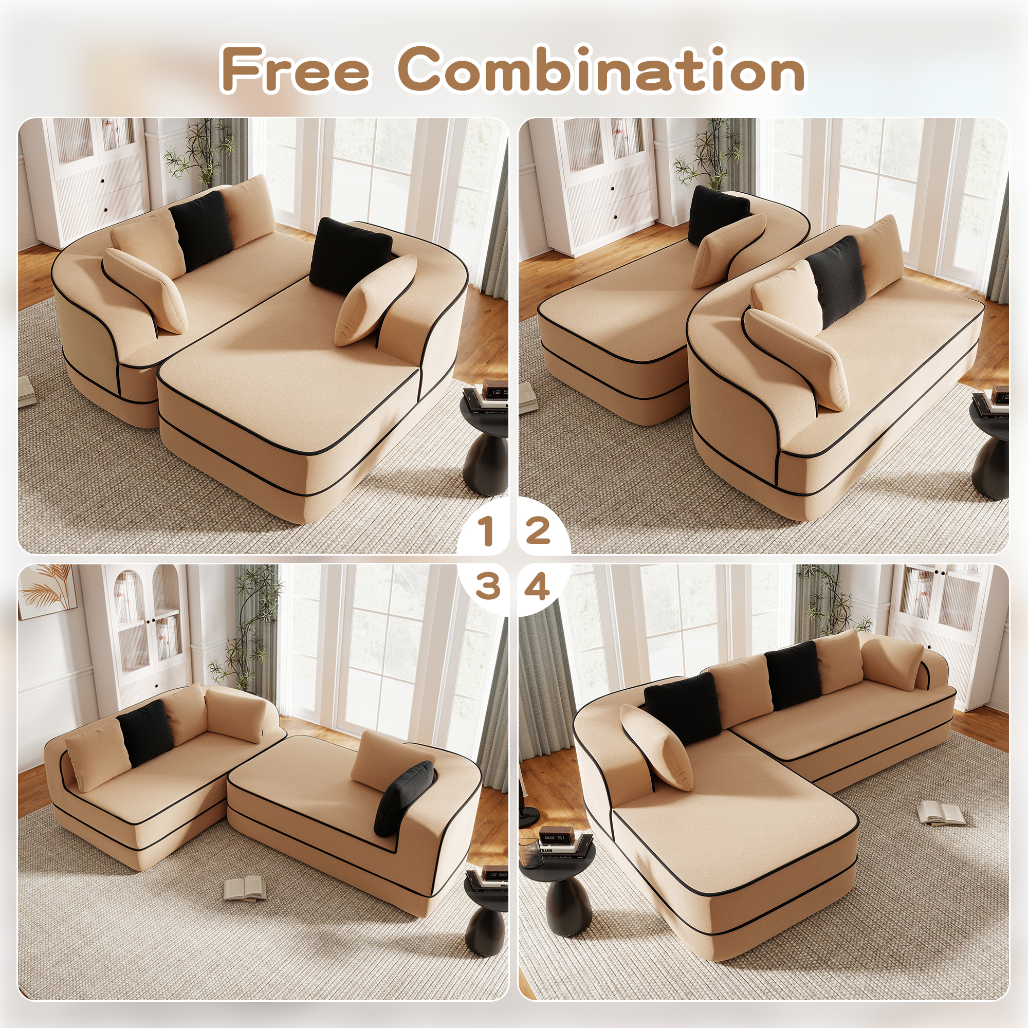 Aukfa 106" 2-Piece Modular Sectional Sofa for Living Room, Right Chaise, Plush Teddy Velvet, Camel