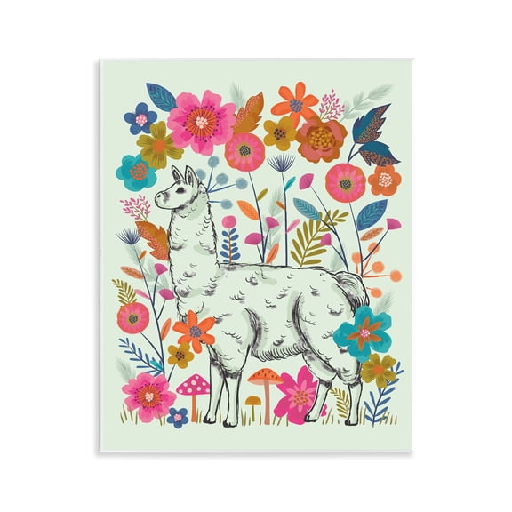 Stupell Industries Llama Among Bright Florals Animals Painting Unframed Art Print Wall Art, 11 x 14