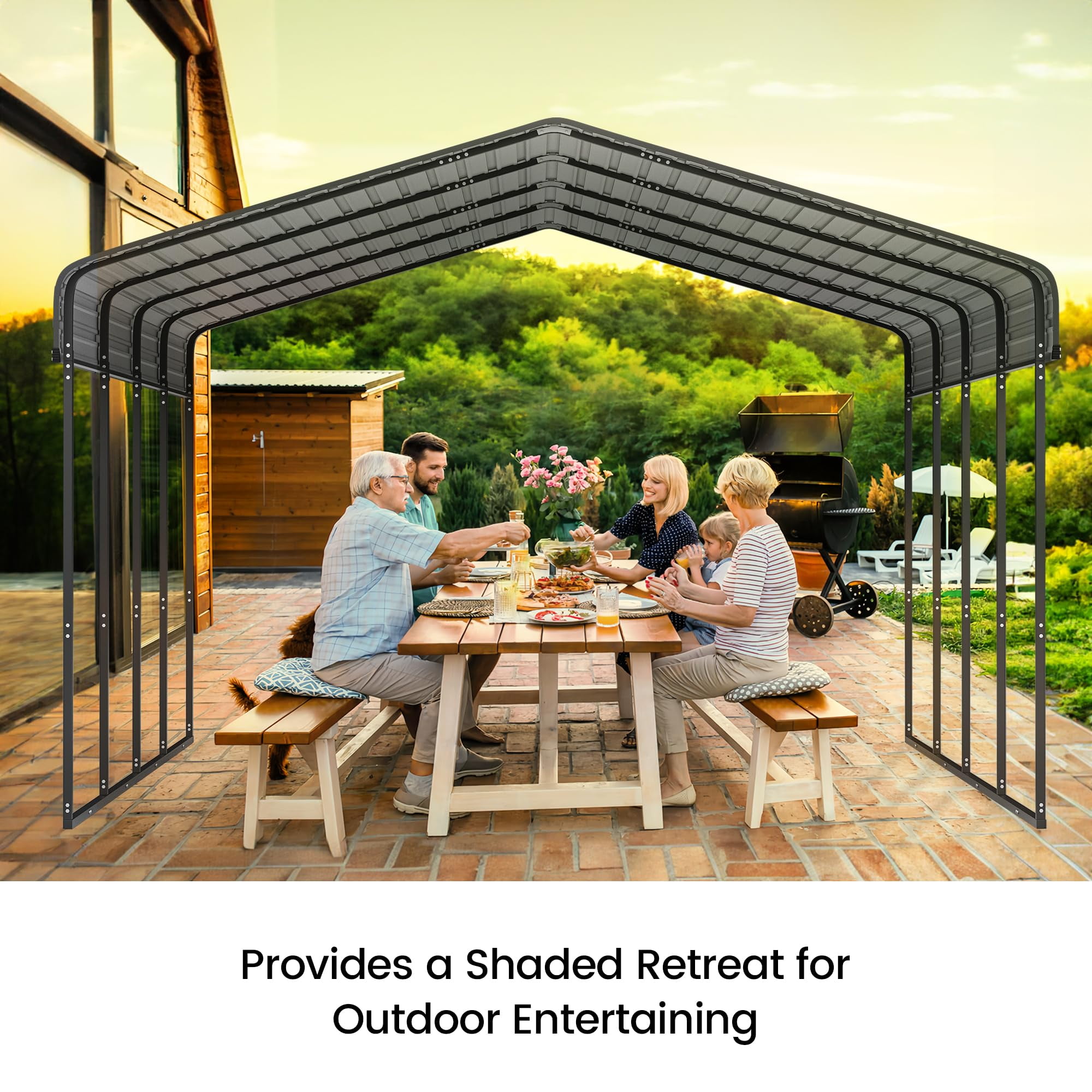 JINSEED 12'x20' Metal Carport Heavy Duty , Outdoor Garage Car Shelter Shade, Galvanized Roof for Car SUV and Boat, Grey