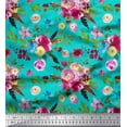 thumbnail image 1 of Soimoi Green polyester Crepe Fabric Feather,Leaves & Ranunculus Floral Printed Fabric 1 Yard 42 Inch Wide, 1 of 3
