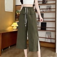 thumbnail image 2 of Pants for Women, Linen Capri Pants Women Drawstring Waist Flowy Casual Split Wide Leg Capris Beach Vacation Lounge Summer Pants, 2 of 5