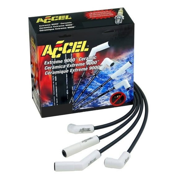 ACCEL Ignition Spark Plug Wire Set 9059C Extreme 9000 Series; Pre Assembled; Black; 8 Millimeter Diameter; Silicone; Ferro-Spiral Core; Straight White Ceramic Spark Plug Boots