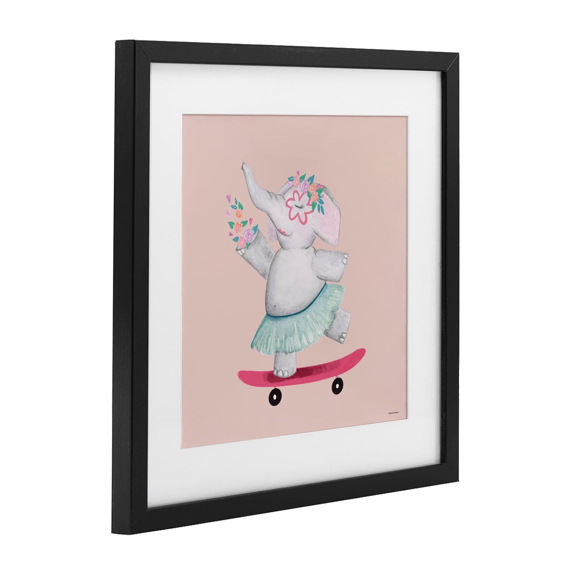 Stupell Industries Skateboarding Elephant with Flowers Black Framed Print Under Glass, design by Rachel Nieman
