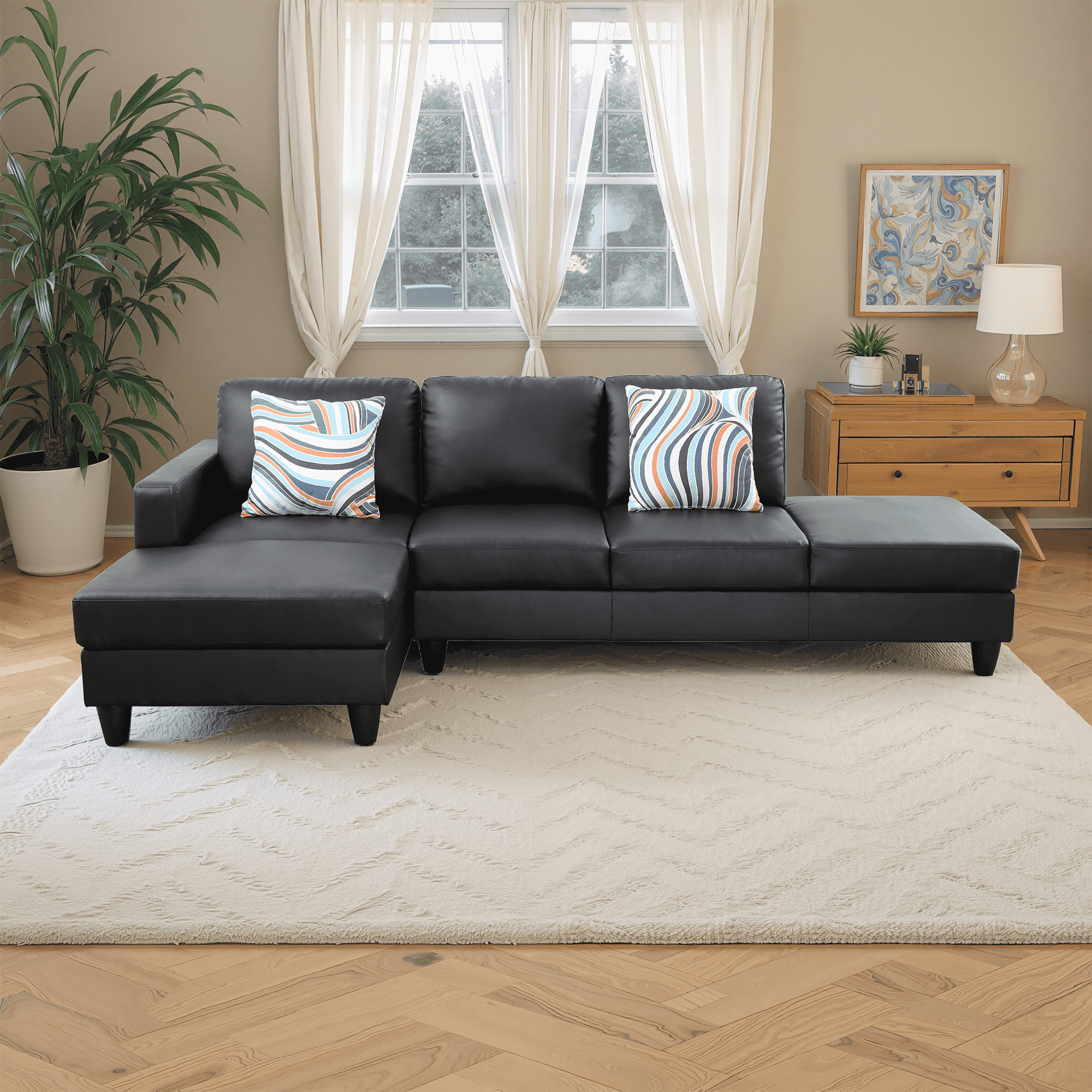 MAYEERTY Superior Black Semi-PU Modern Adult Couch Living Room Sofa Set