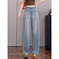 thumbnail image 3 of jeans de Talle Alto Ligeramente Curvos con Forma de Cuchillo para Mujer en Verano, jeans Rectos Holgados en Mezclilla Lavada Azul Claro., 3 of 17