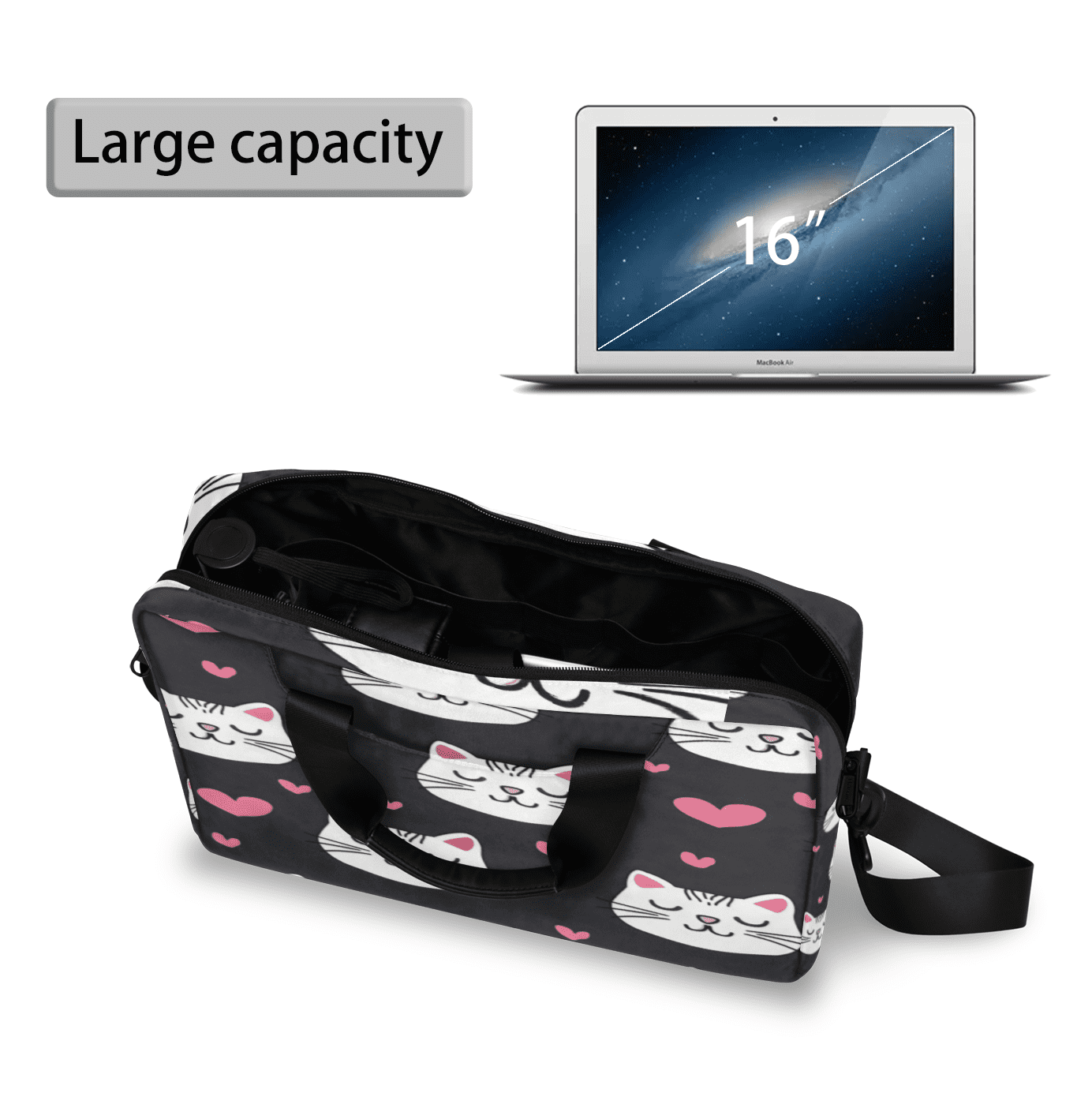 Herdesigns Cute Cat Laptop Bag for Women Men, Computer Case Briefcase Messenger Bags, 15-15.6 inch Laptop Sleeve Shoulder Bag