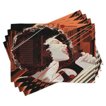 Ambesonne Afro Place Mats Set of 4, Musical Jazz Singer Woman, Standard Size, Black Red