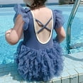 thumbnail image 4 of Aayomet Mode d'Été pour Filles Motif Alphabet Manches Bouffantes Maillot de Bain Princesse Robe de Costume Maillots de Bain Couverture (Bleu, 3-4 Ans), 4 of 5