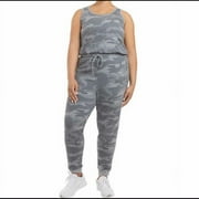 Danskin Women's Sleeveless Fleece Jumpsuit (Light Grey Camo, Small)