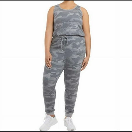 Danskin Women's Sleeveless Fleece Jumpsuit (Light Grey Camo, Small)