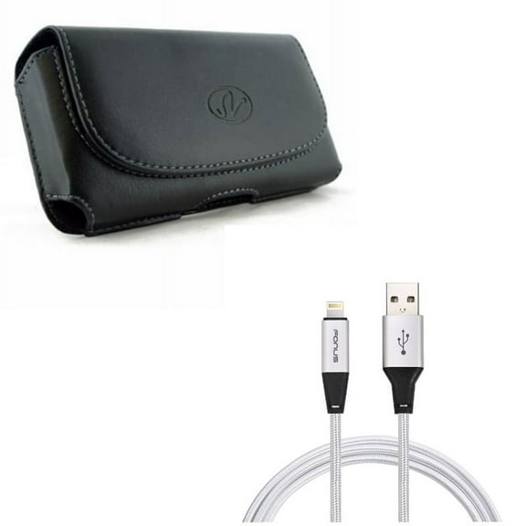 Case Belt Clip w 10ft USB Cable for iPhone 8/7/6S/6/11 Pro - Leather Holster Cover Loops Pouch, Charger Cord Power Wire Braided Long for iPhone 8/7/6S/6/11 Pro Models