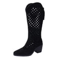thumbnail image 2 of Purcolt Womens Hollow-out Mid-Calf Boots Vintage Trendy Faux Suede Pointed Toe Block Heel Booties Comfort Casual Non-Slip Western Cowgirl Boots with Back Zip, 2 of 9