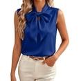 thumbnail image 5 of VBVC Women's Sleeveless Bow Tie Neck Satin Blouse, Ladies' Elegant Keyhole Dressy Tank Top, Solid Color Work Office Formal Shirt For Women,Blue,S-2XL, 5 of 9