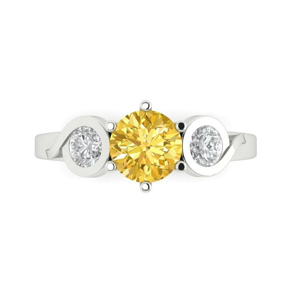 Clara Pucci 14K White Gold 1.72ct Yellow Three-Stone Ring for Women