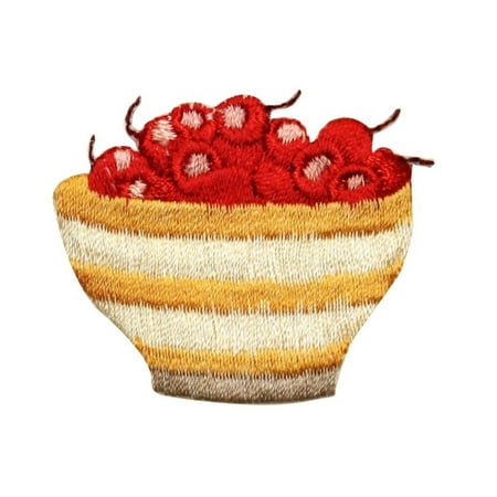 - ID 1298 Bowl of Cherries Patch Fruit Snack Desert Embroidered Iron On Applique