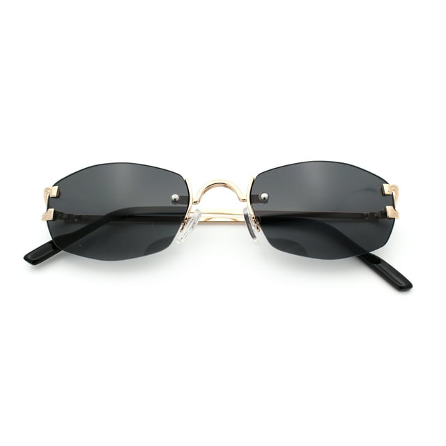 Luxury Rimless OG Fancy Narrow Oval Metal Rim Hustler Fashion Sunglasses Gold - Black
