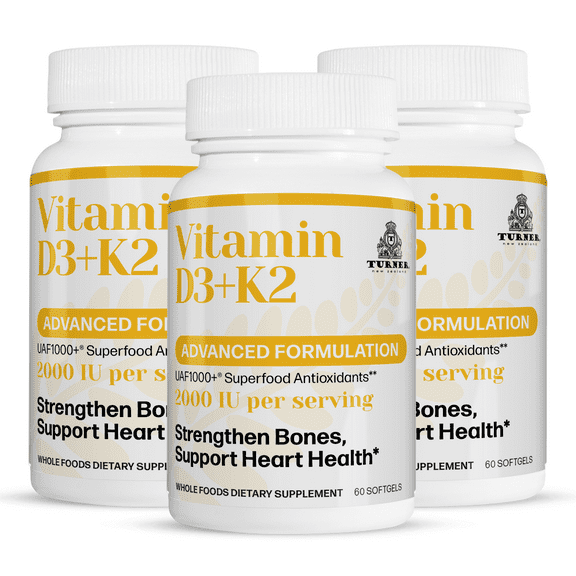 TURNER Vitamin D3 2000IU and K2 2000IU, Pure Sheep Wool Antioxidant 180 Capsules, 3 Bottles
