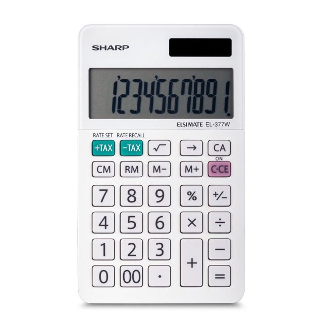 Calculatrice de bureau Sharp EL377W pour l’école primaire, le secondaire et le bureau, écran à 10 chiffres à double alimentation, touches de taxe et mémoire à 4 touches
