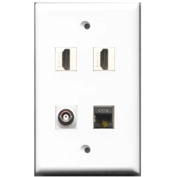 RiteAV - 2 Port HDMI 1 Port Shielded Cat6 Ethernet 1 Port BNC Wall Plate