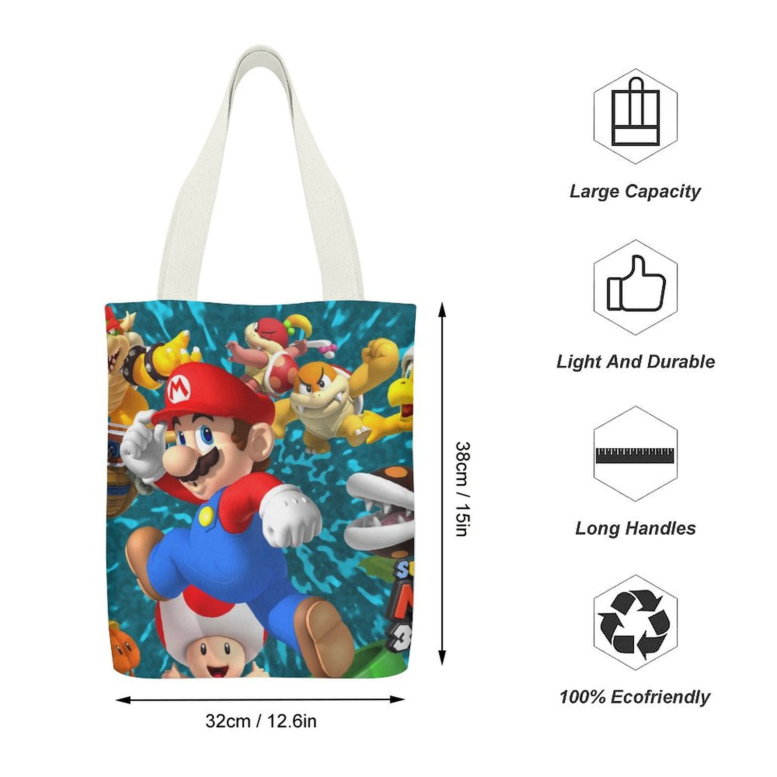 Super Mario Brothers Canvas Tote Bag Zipper Book Tote Bag Daily