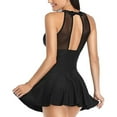 thumbnail image 3 of Women's One Piece Swimdress Tummy Control High V Neck Mesh Ruched Swimsuits Bathing Suits - Black, 3 of 7