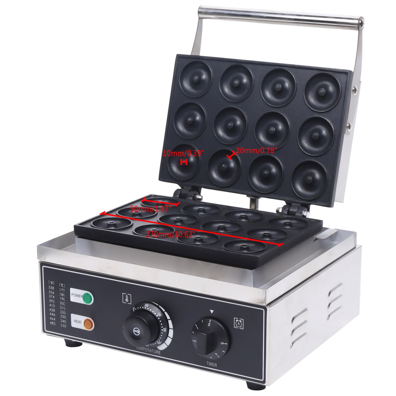 12 Holes Commercial Donuts Maker 1550W Doughnut Baker Electric Waffle Maker Machine