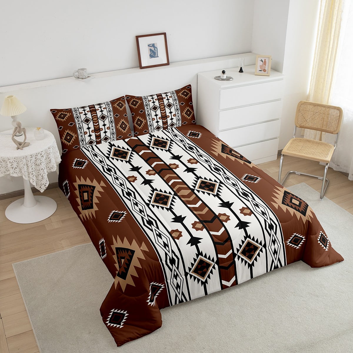 Feelyou Set Copripiumino Queen Size – Design Sud-Ovest Geometrico Rosso Verde - 3