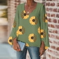 thumbnail image 2 of USSUMA Long Sleeve Tops for Women Trendy Stylish Loose Fitting Graphic Long Puff Sleeve Dressy Shirts Blouses V Neck Women's Tops Fall Autumn Sunflower Printed Casual Tshirts Tunic Plus, 2 of 8