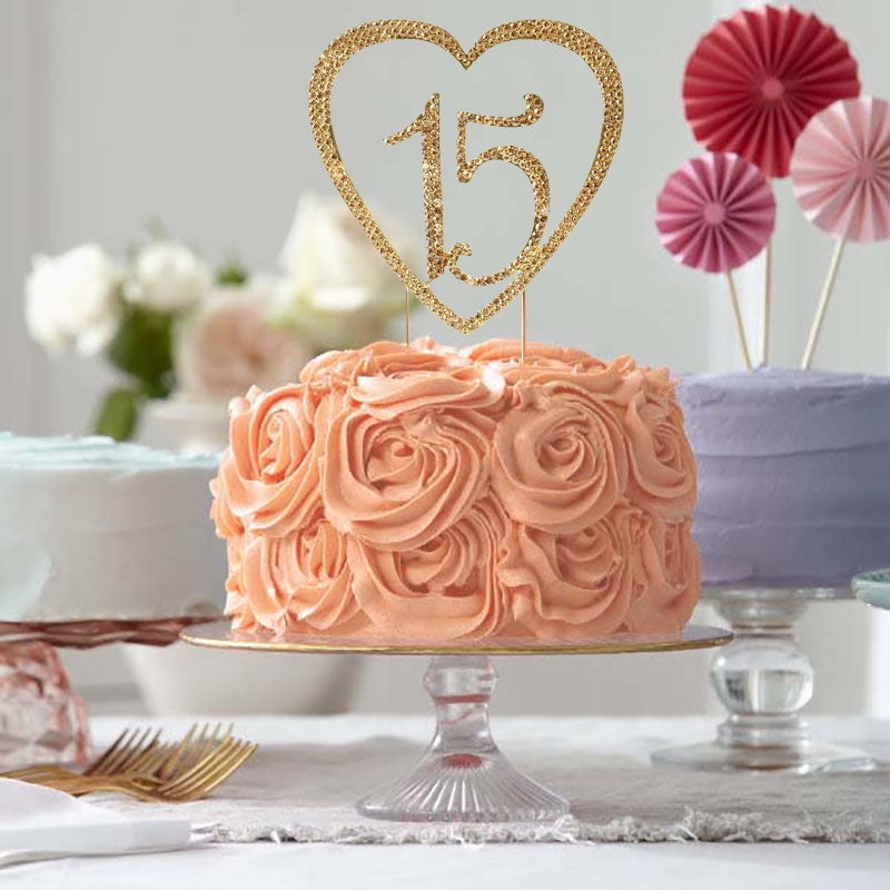 15 GOLD Cake TopperPremium Sparkly Crystal Rhinestones15th Birthday 