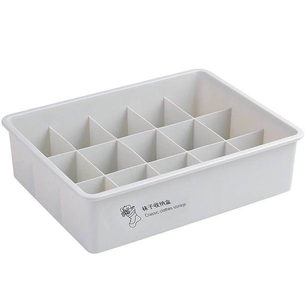 Injueey Caja de almacenamiento de calcetines de ropa interior, sujetador de plástico apilable dividido, bragas, tapa de acabado, organizador Almacenamiento y organización del hogar Gris 15 cuadrícula