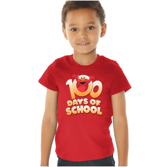 Sesame Street Elmo 100 Days Kids T Shirt (3) for Toddler Boys and Girls, Red