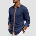 thumbnail image 2 of COMVALUE Men's Linen Shirt Long Sleeve Button Down Collar with Contrast Placket Regular Fit Casual Beach Tops (Navy, M), 2 of 7
