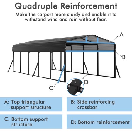Sylviera 12x25ft Heavy-Duty Metal Carport, Outdoor Car Port Canopy with Reinforced Iron Frame, All-Weather Shelter for Cars, Trucks & Boats, Easy Assembly