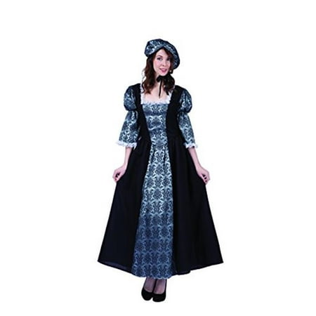 Womens Colonial Lady Charlotte Costume, Black & Silver - Large