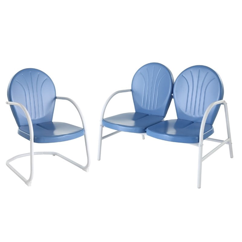 Crosley Griffith Ensemble de Canapé de Patio en Métal 2 Pcs Bleu Ciel
