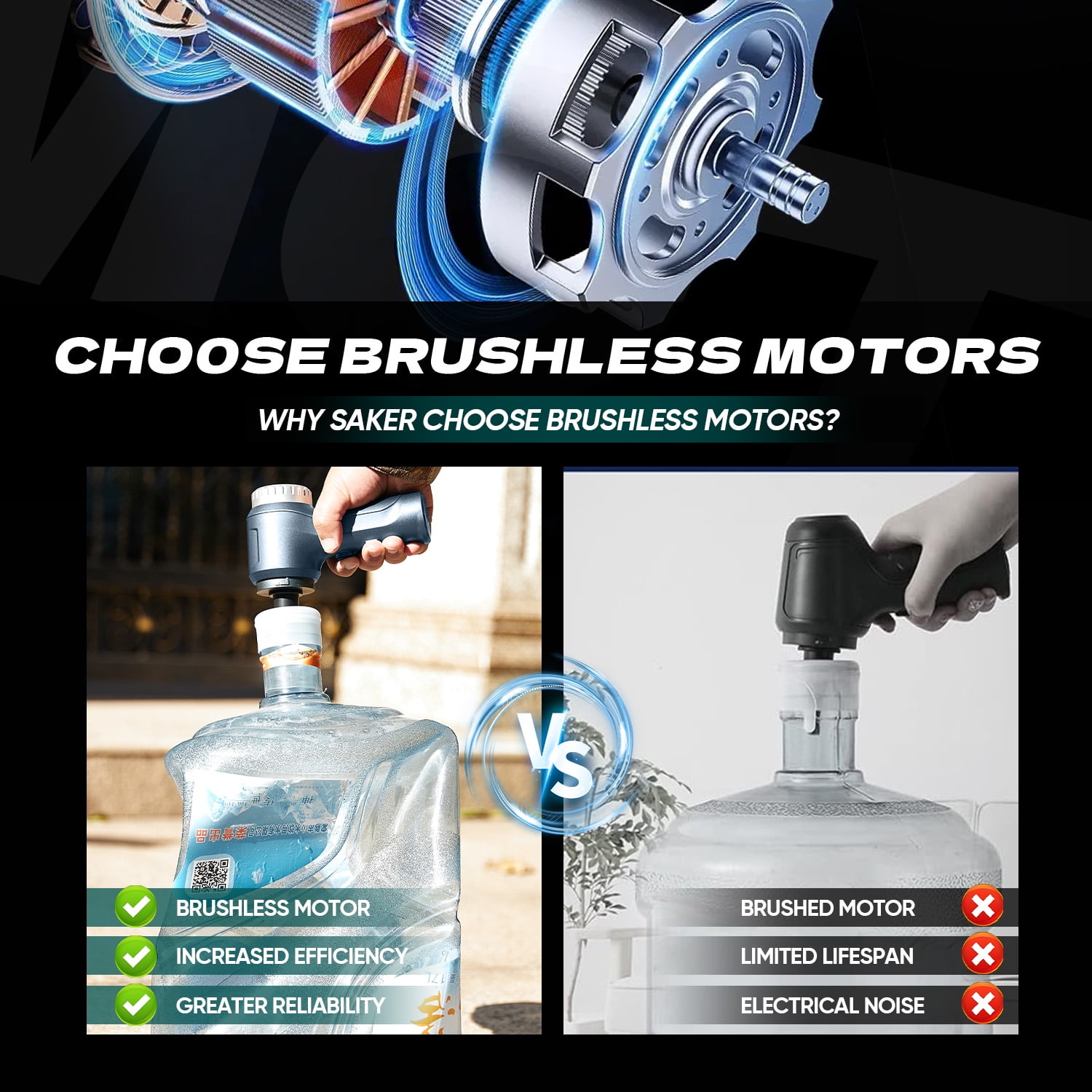 Saker 3-in-1 Cordless Vacuum Cleaner for Car, 12000PA Brushless Motor, Mini Handheld Vacuum with Air Blower for Car, Home, Office