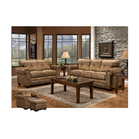 Sofa Set - 4 Piece Leatherette Living Room Furniture with Cushions