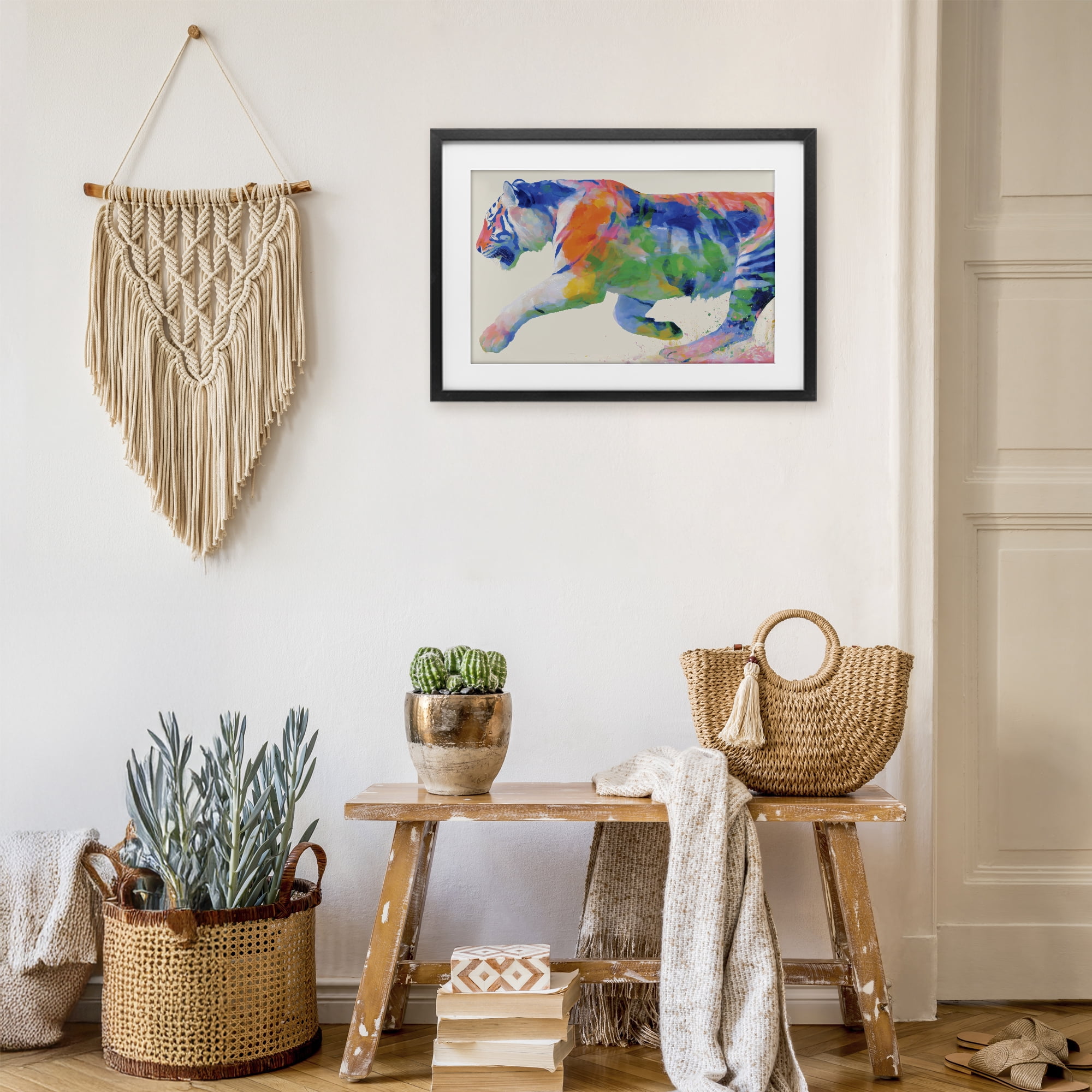 Stupell Industries Colorful Tiger In Motion Black Framed Print Under Glass, design by Chromatic Storm Studio