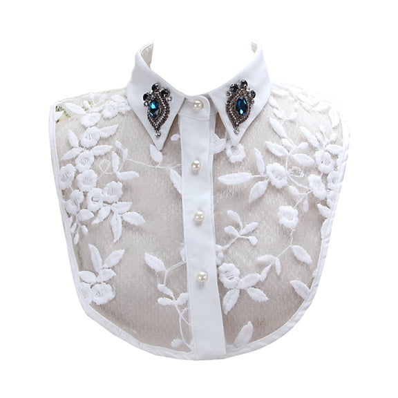 ZPAQI Women Faux Crystal Lapel Detachable Half-Shirt Imitation Pearls Lace Fake Collar
