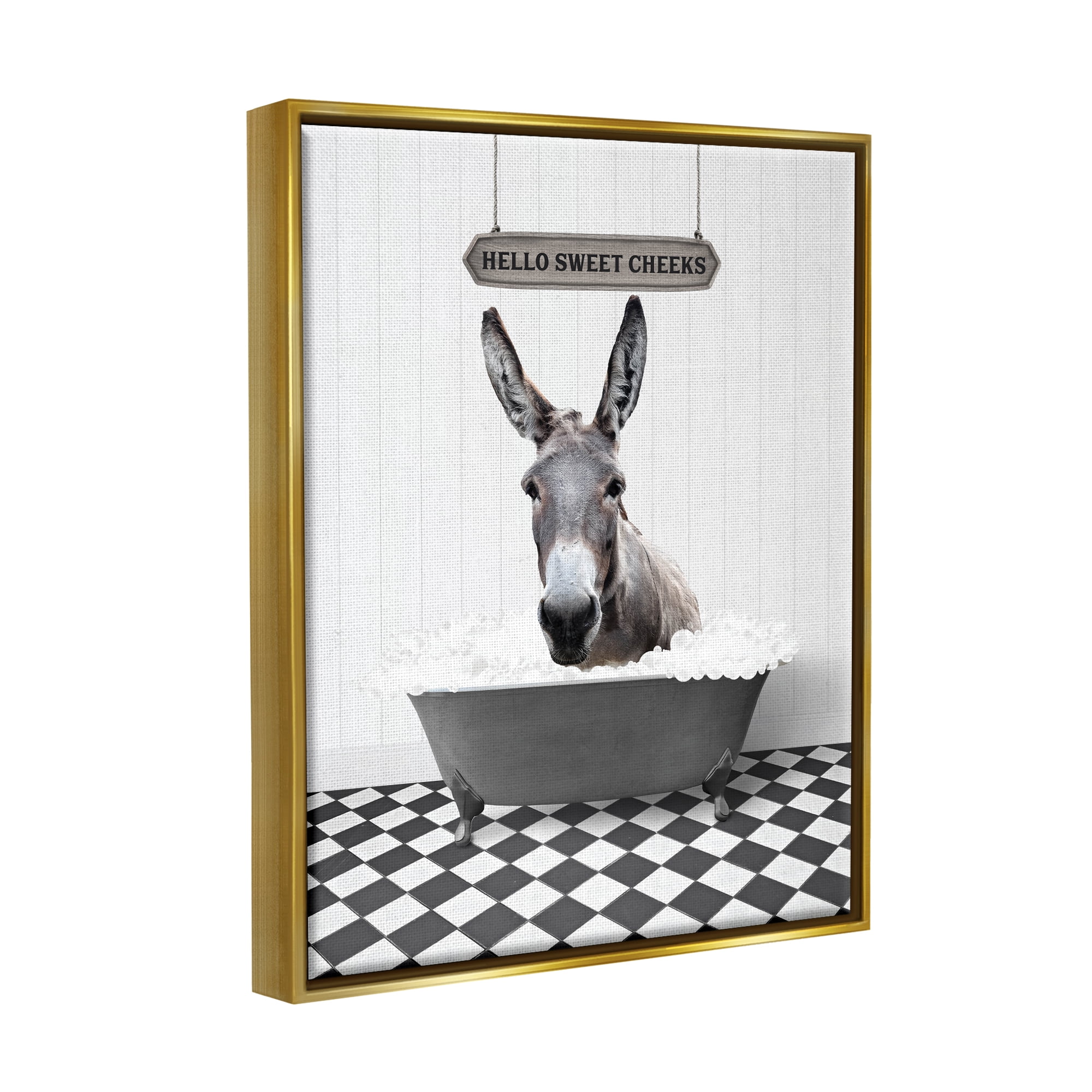 Stupell Industries Hello Sweet Cheeks Phrase Animals & Insects Painting Gold Floater Framed Art Print Wall Art, 17 x 21