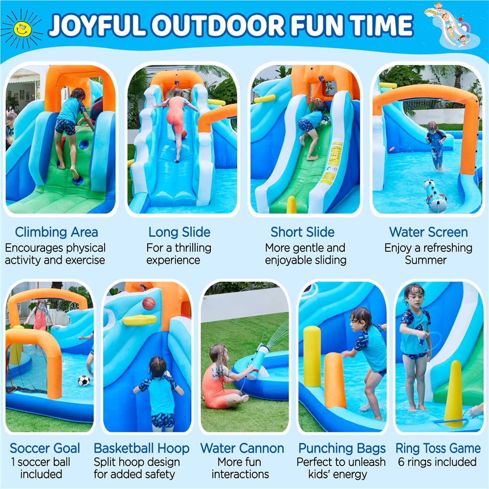 Yaheetech Double Lane Inflatable Water Slide for Kids, Blue