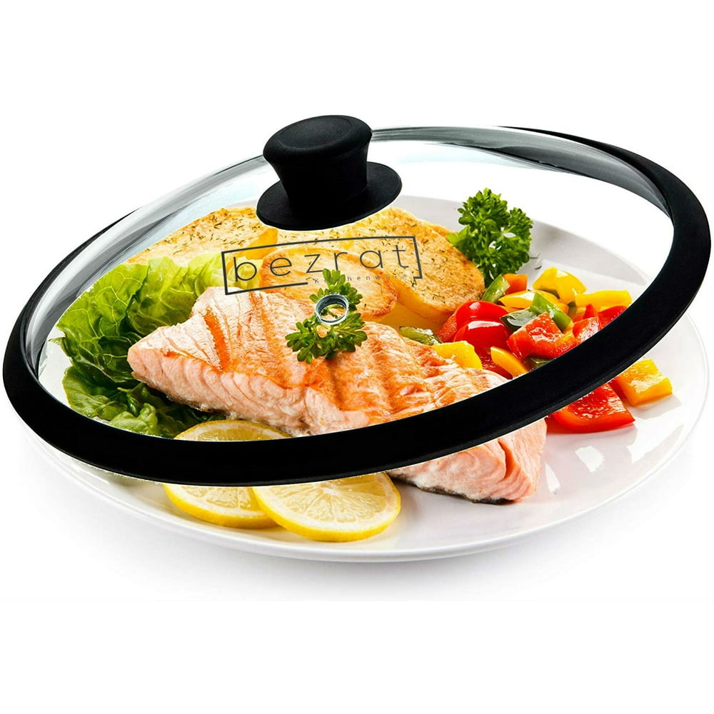 Bezrat Microwave Glass Plate Cover Splatter Guard Lid with Easy Grip